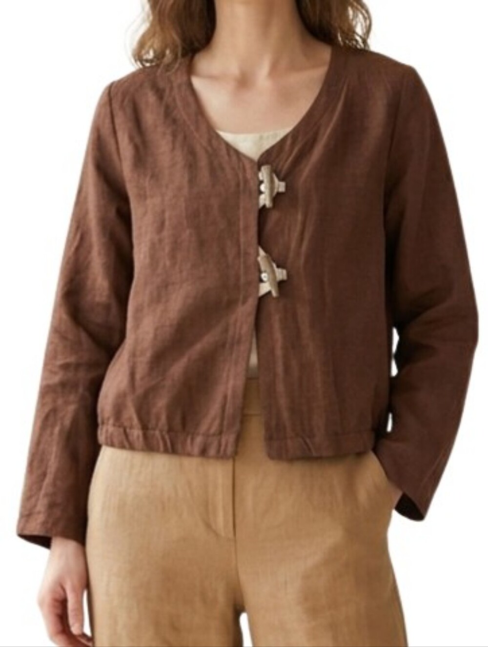 LINEN Boxy Toggle Button Jacket